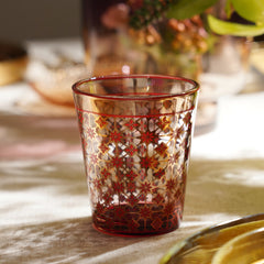 Set of 2 Red and Gold Floral Printed Drinking Glasses