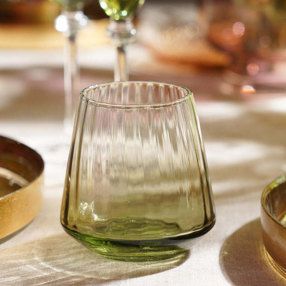 Set Of 2 Green & Grey Ombre Ribbed Drinking Glasses