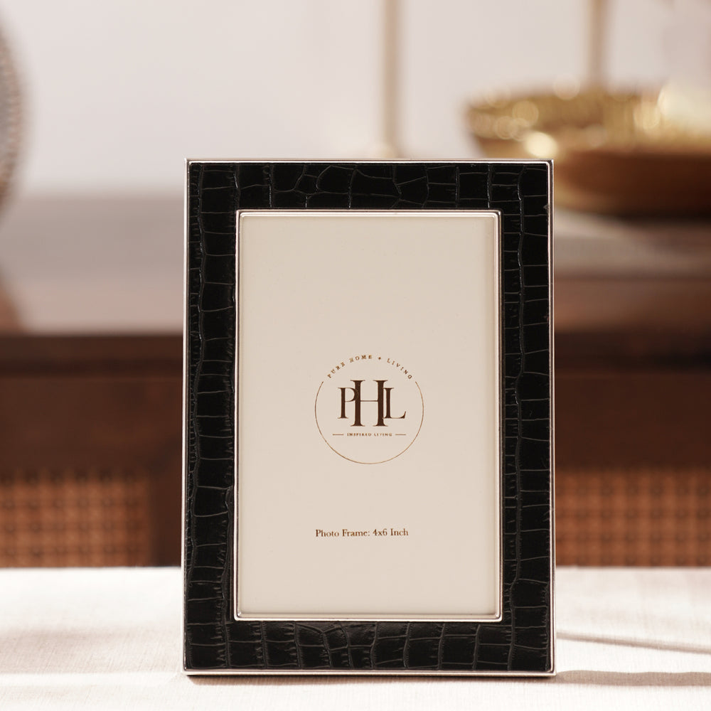 Silver Plated Croco Faux Leather Photo Frame - Small