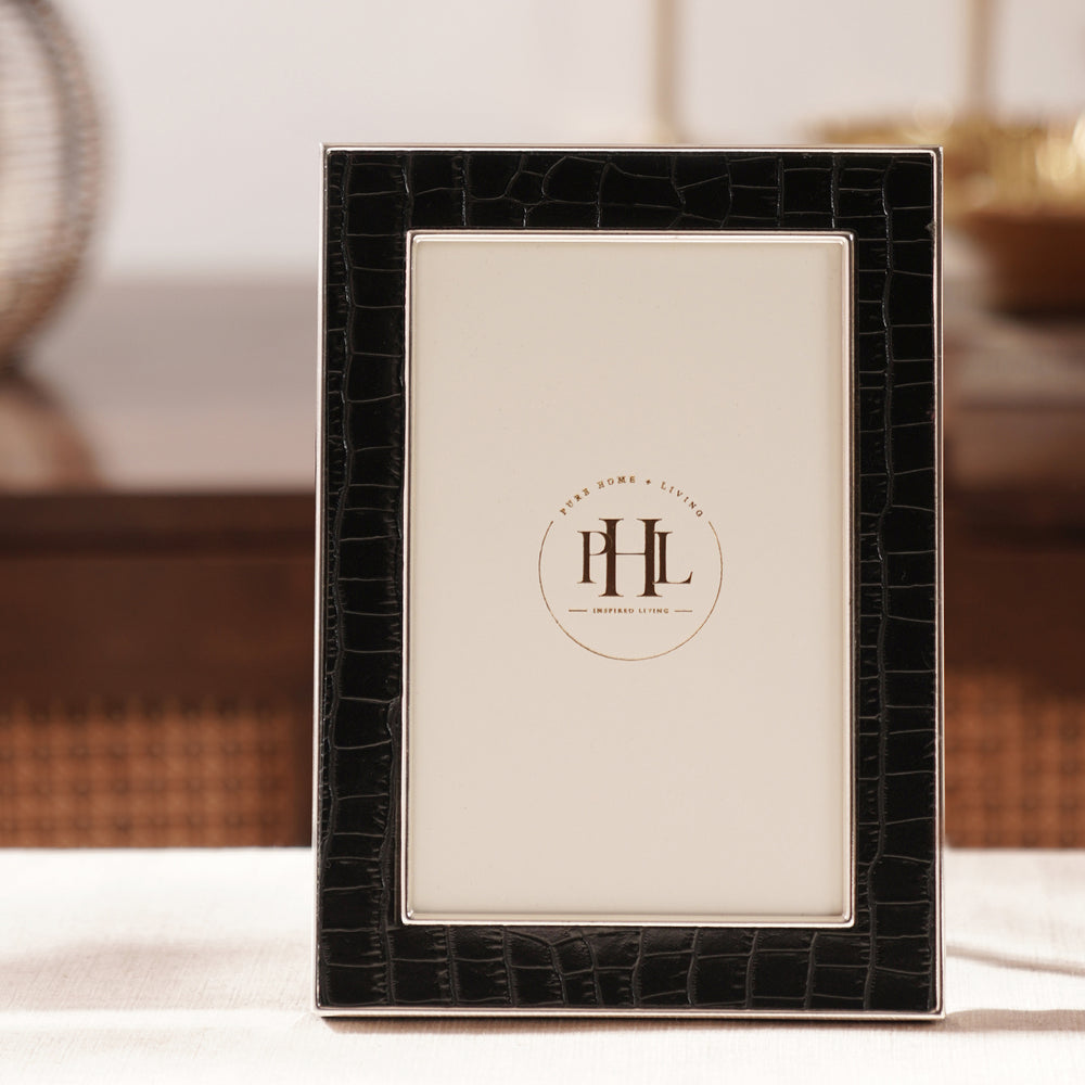 Silver Plated Croco Faux Leather Photo Frame - Medium