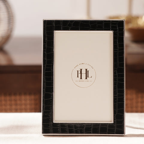 Silver Plated Croco Faux Leather Photo Frame - Medium