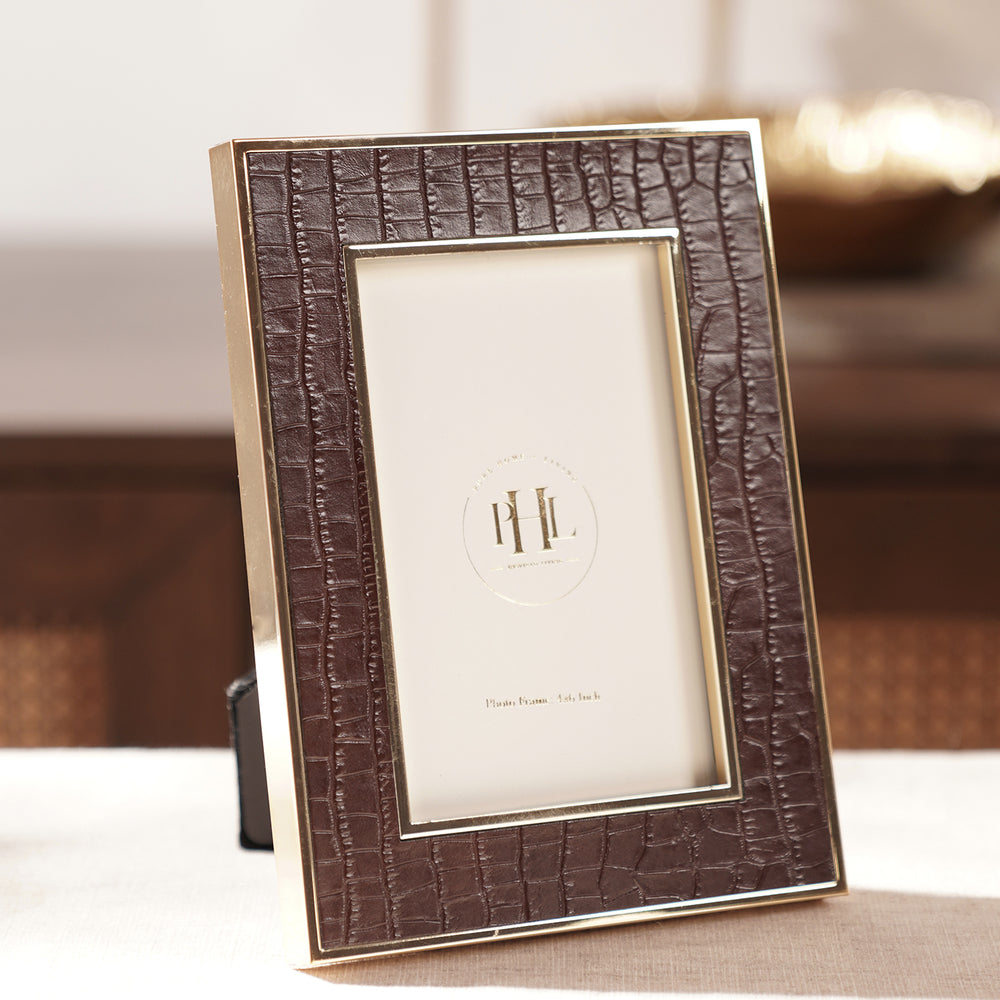 Gold Plated Croco Faux Leather Photo Frame - Small