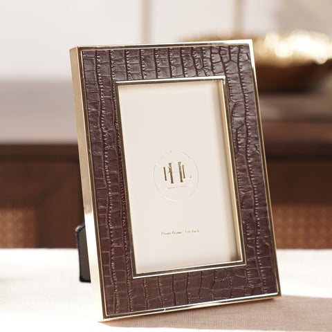 Gold Plated Croco Faux Leather Photo Frame - Small