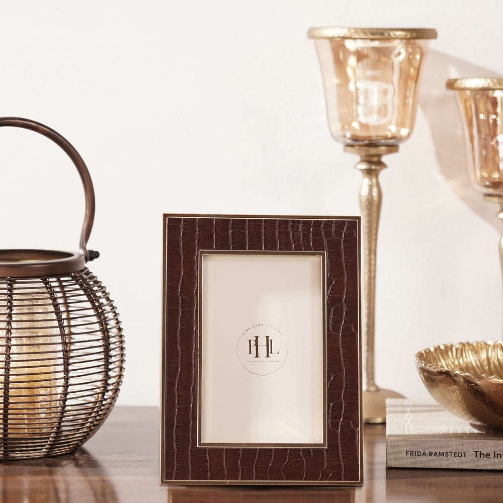 Gold Plated Croco Faux Leather Photo Frame - Medium