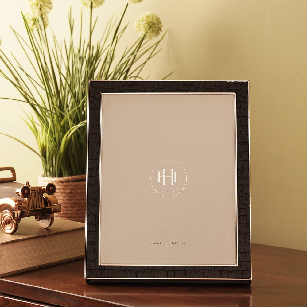 Silver Plated Croco Faux Leather Photo Frame - Large