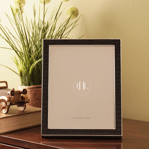 Silver Plated Croco Faux Leather Photo Frame - Large