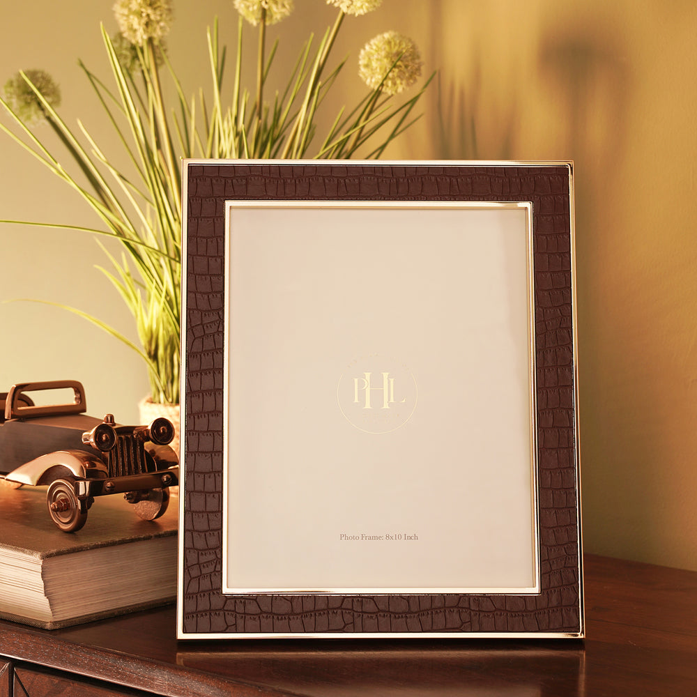 Gold Plated Croco Faux Leather Photo Frame - Large
