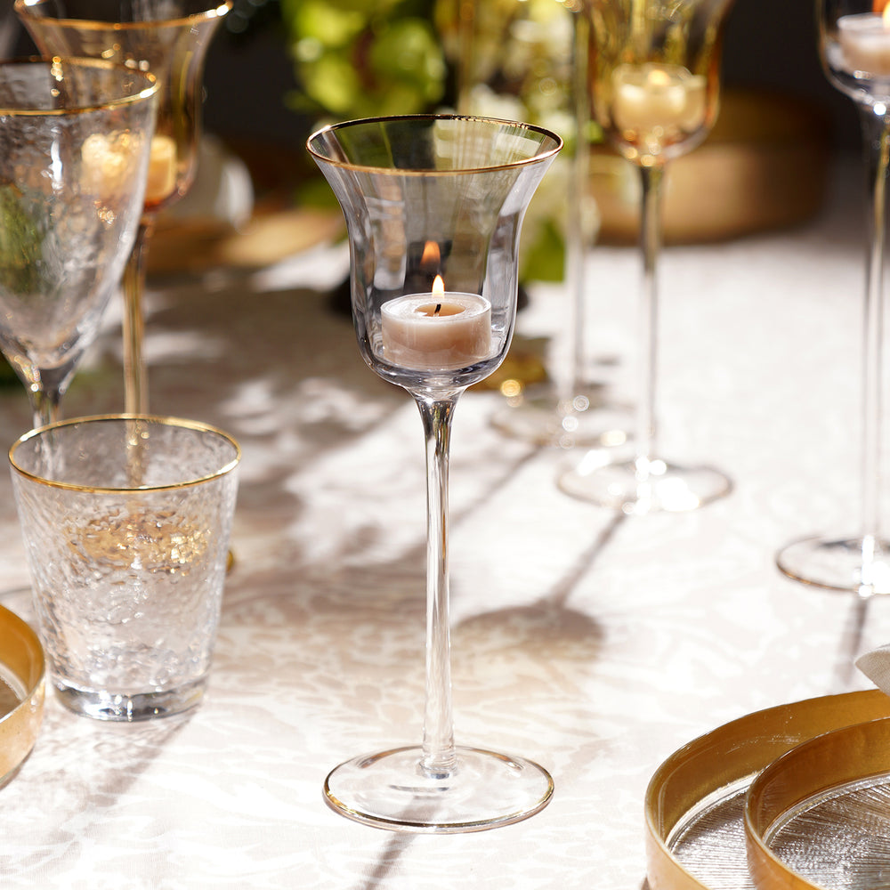 Grey Stem Candle Holder with Gold Rim - Small