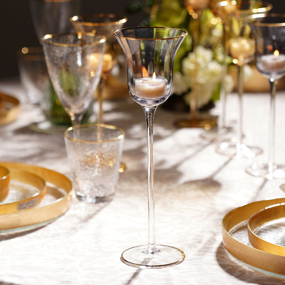Grey Stem Candle Holder with Gold Rim - Medium