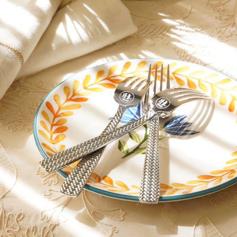 Set Of 6 Silver Steel Dessert Forks with Zig Zag Texture