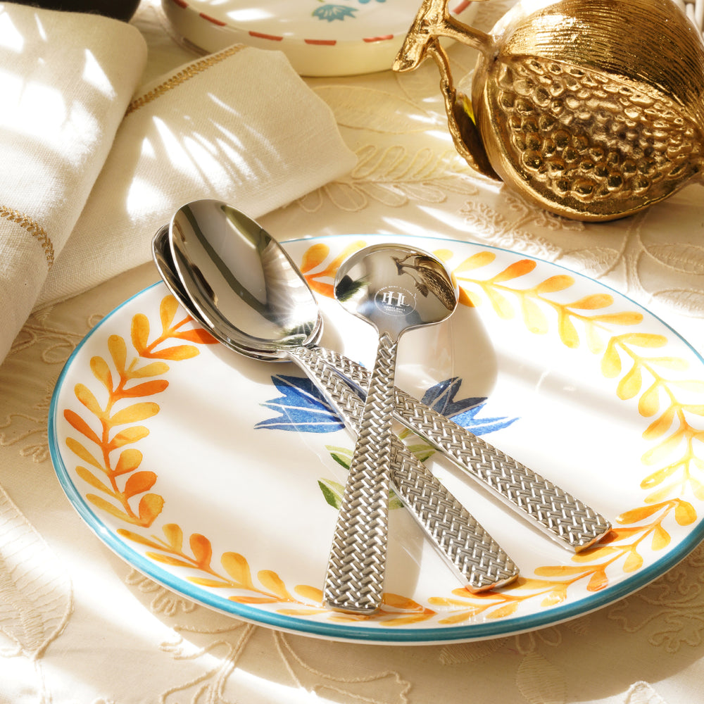 Set Of 6 Silver Steel Dessert Spoons with Zig Zag Texture