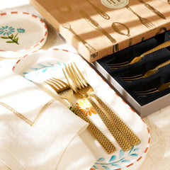 Set Of 6 Gold Steel Dessert Forks with Zig Zag Texture