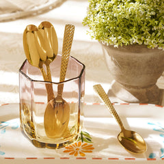 Set of 6 Gold Stainless Steel Zig Zag Textured Tea Spoons