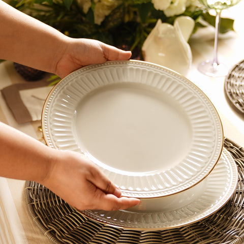 Set of 2 Light Grey Ceramic Dinner Plates