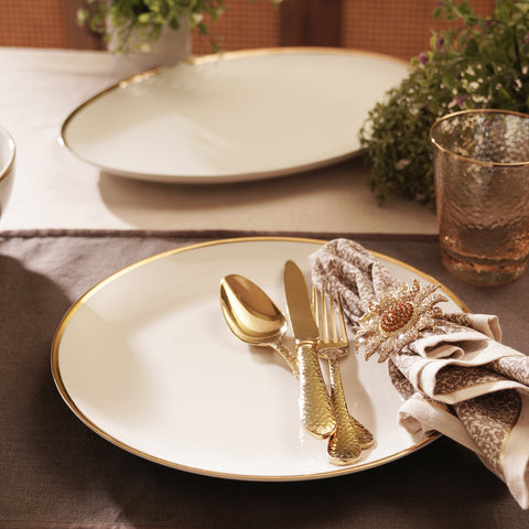 Set of 2 White Gold Rim Ceramic Dinner Plates