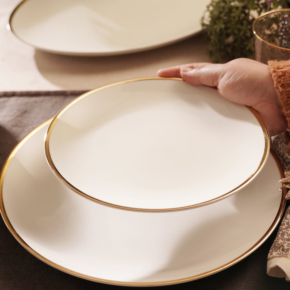 Set of 2 White Gold Rim Ceramic Dessert Plates