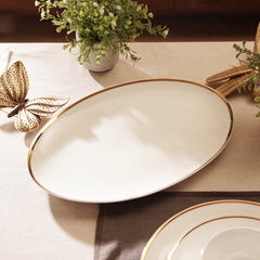 White Gold Rim Ceramic Rice Platter