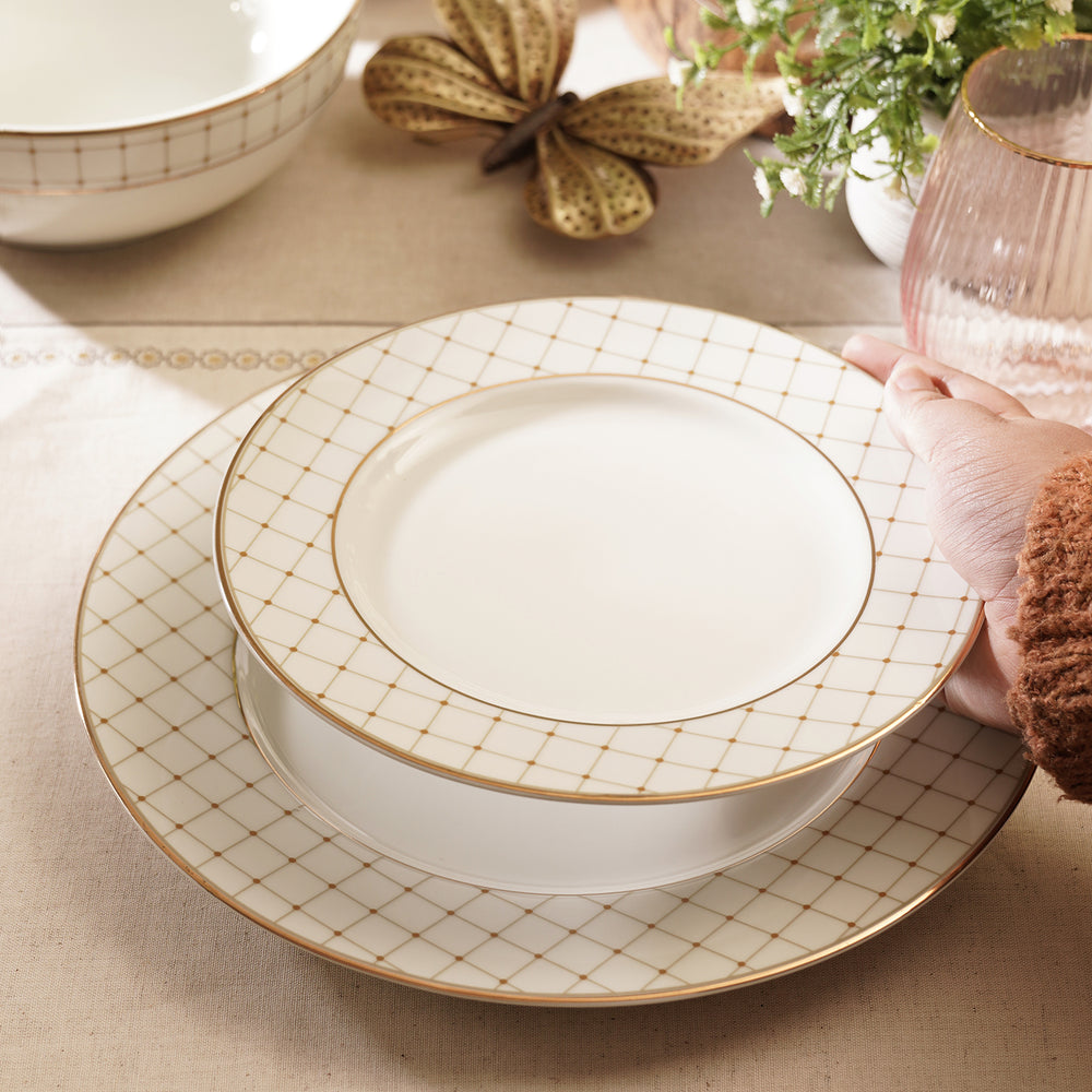 Set of 2 Ivory Ceramic Criss Cross Detail Dessert Plates