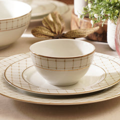 Set of 2 Ivory Ceramic Criss Cross Detail Small Bowls