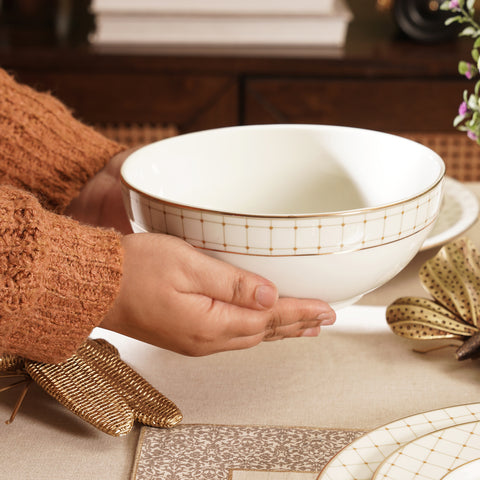 Ivory Ceramic Criss Cross Detail Serving Bowl