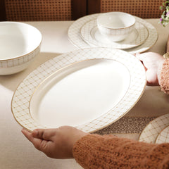 Ivory Ceramic Criss Cross Detail Rice Platter