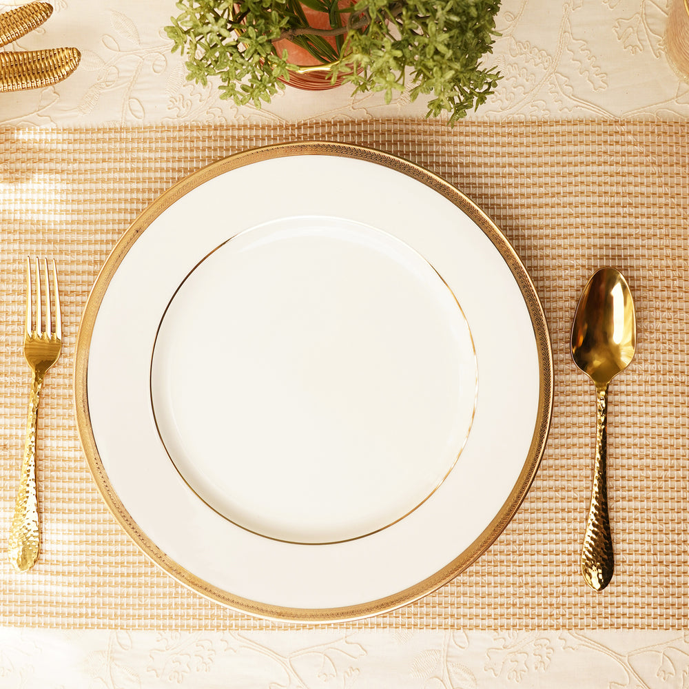 Set of 2 White Gold Rim Ceramic Dinner Plates