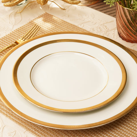 Set of White Gold Rim Ceramic Dessert Plates - Main Image