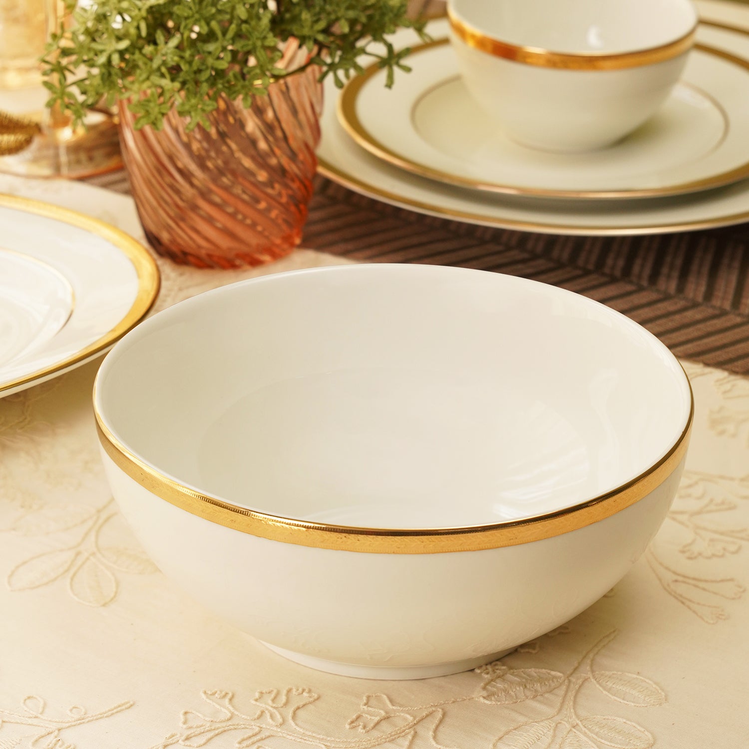 Bowl Rim White Gold Rim Ceramic Serving Bowl