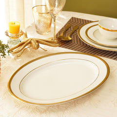 White Gold Rim Ceramic Rice Platter