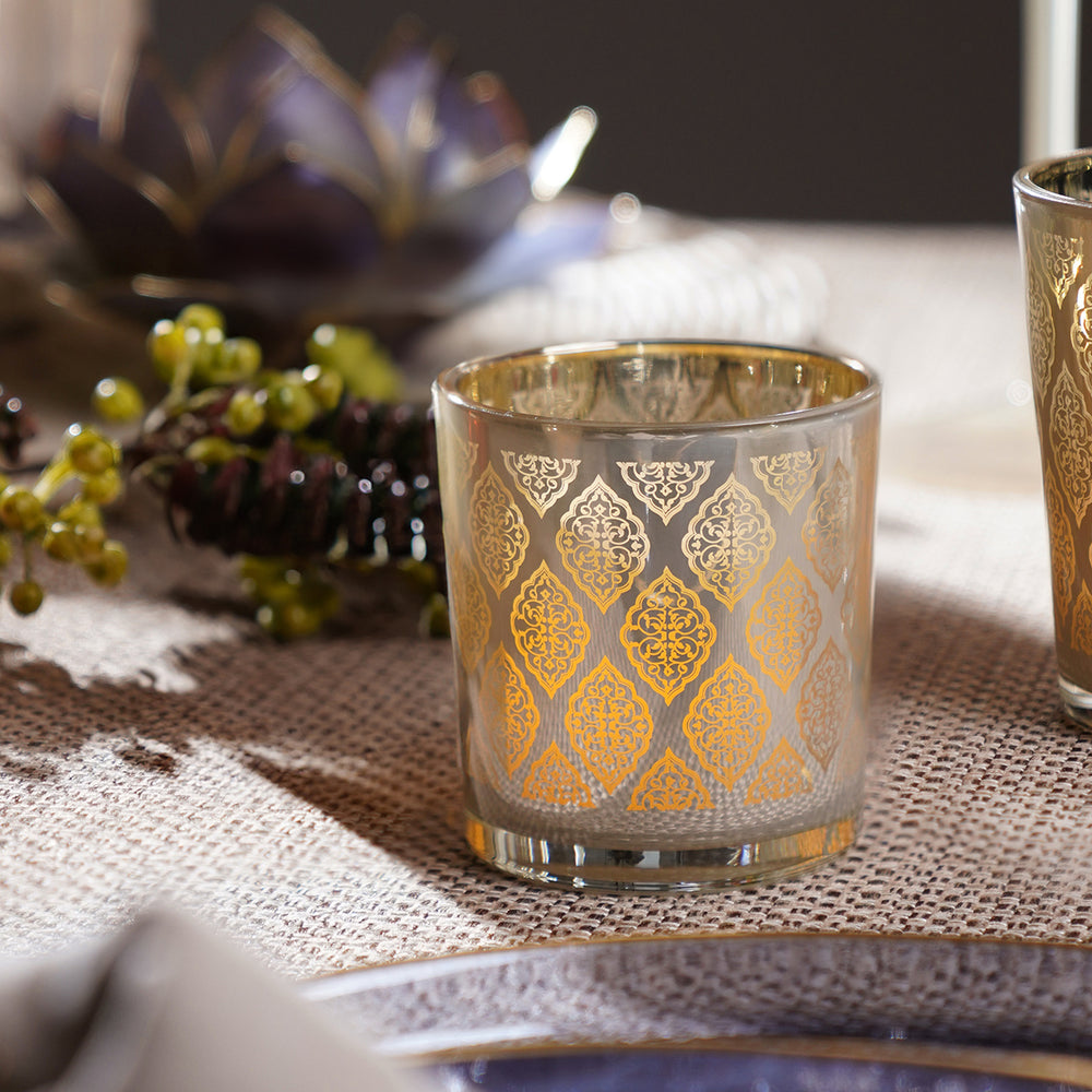 Gold Patterned Pearl Finish Votive - Small