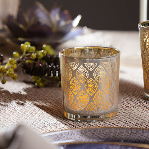 Gold Patterned Pearl Finish Votive - Small