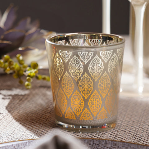 Gold Patterned Pearl Finish Votive - Large
