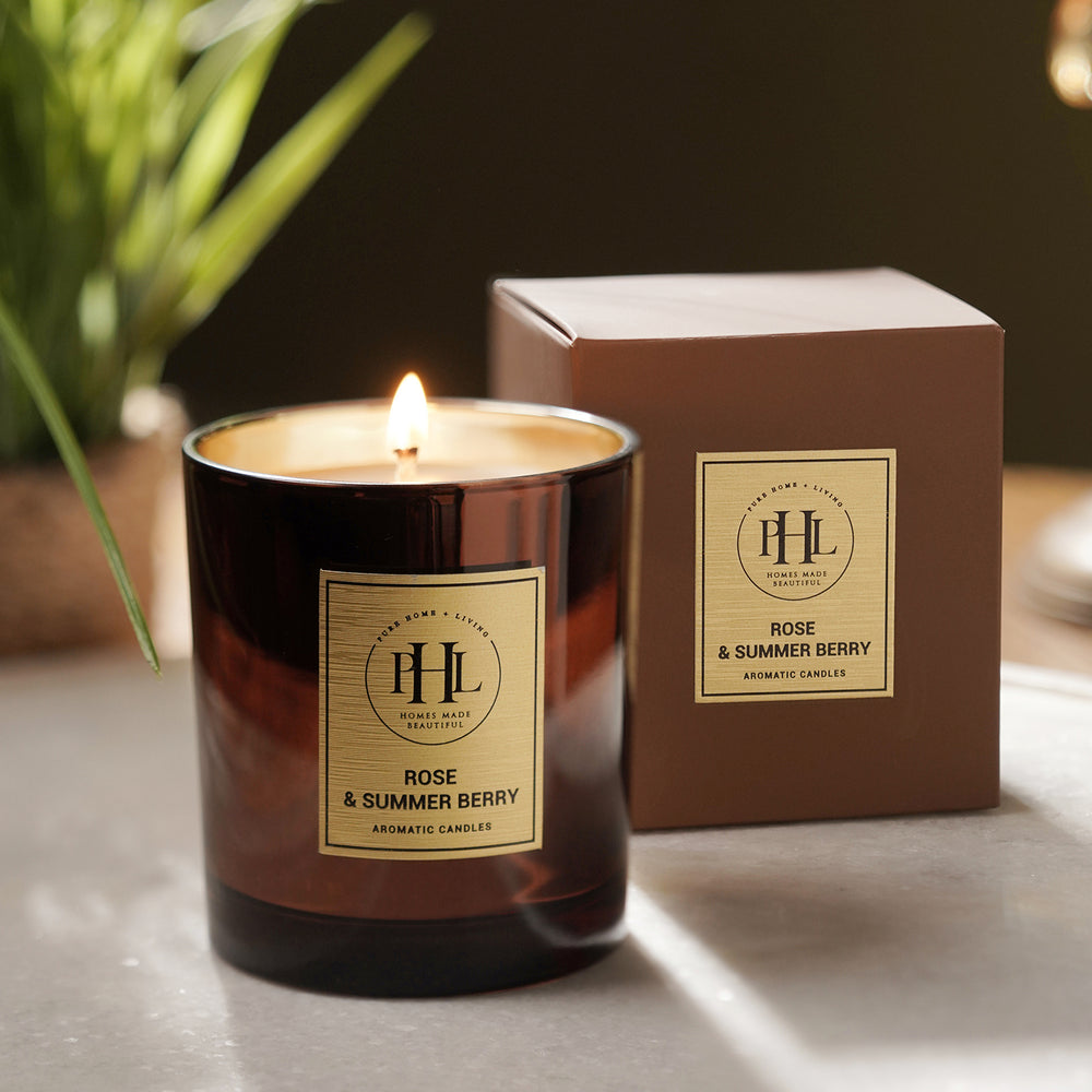 Rose & Summer Berry Glass Jar Candle - Brown
