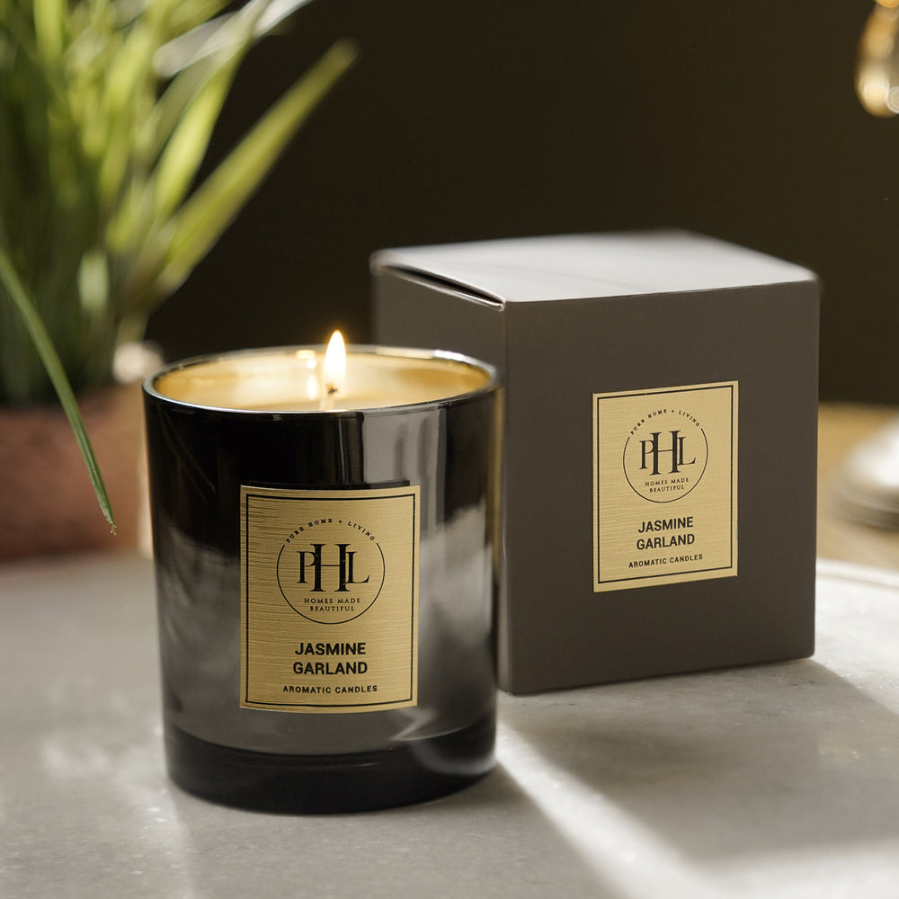 Jasmine Garland Glass Jar Candle - Black