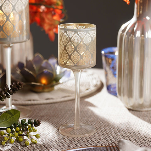 Peral Pattern Glass Stem Candle Holder - Small