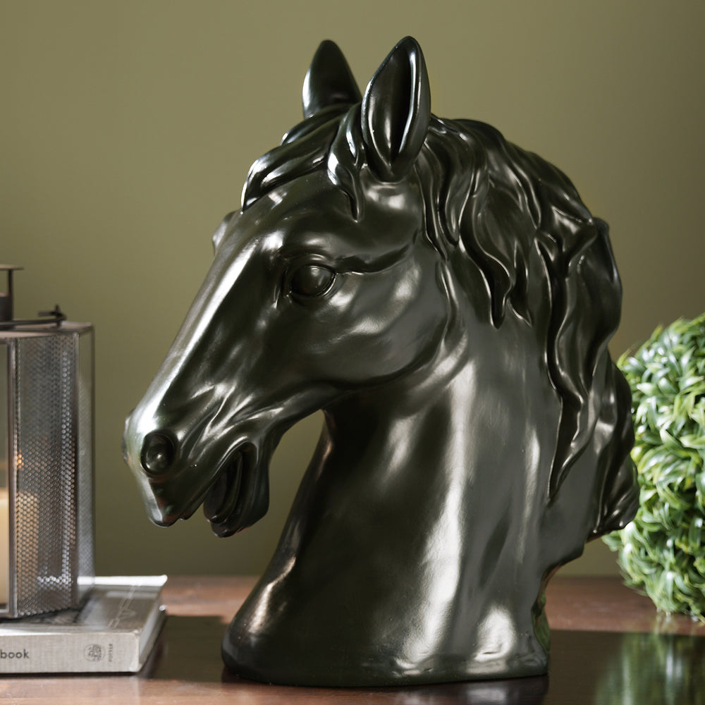 Dark Green Matte Finish Polyresin Horse Head Figurine