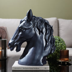Dark Blue Matte Finish Polyresin Horse Head Figurine