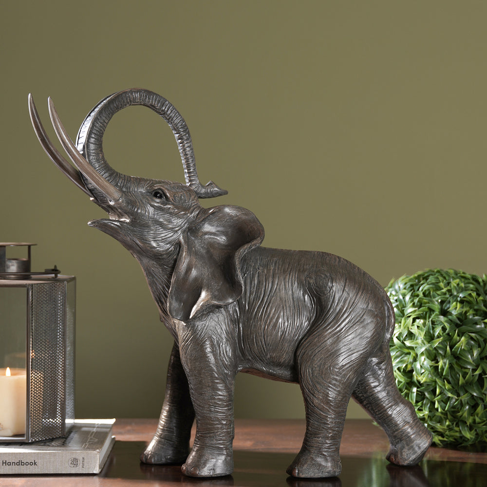 Brown Natural Finish Polyresin Elephant Figurine