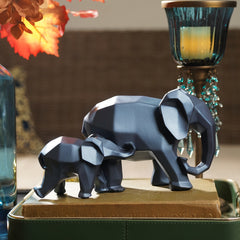 Blue Matt Finish Polyresin Standing Mother & Baby Elephant