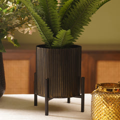Brown Metal Textured Flower Pot with Stand - Small