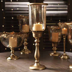 Amber & Gold Tall Hammered Glass Hurricane Candle Holder