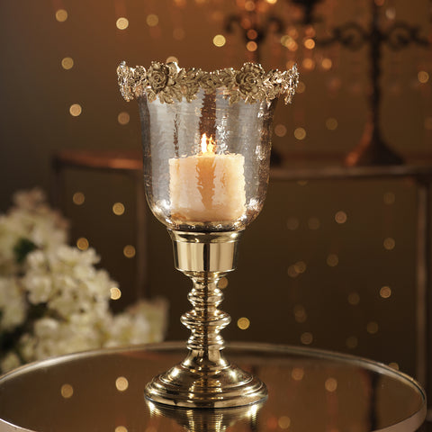 Amber & Gold Glass Hammered Candle Holder - Small