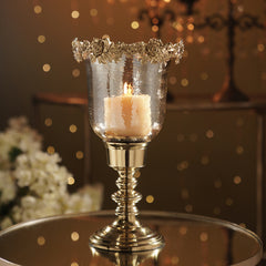 Amber & Gold Glass Hammered Candle Holder - Small