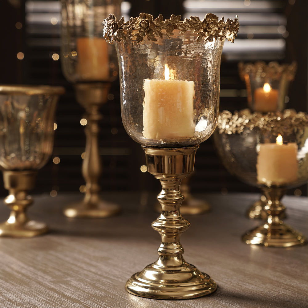 Amber & Gold Glass Hammered Candle Holder - Large