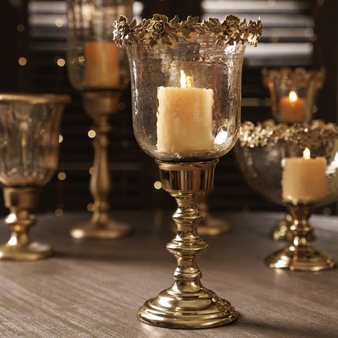 Amber & Gold Glass Hammered Candle Holder - Large