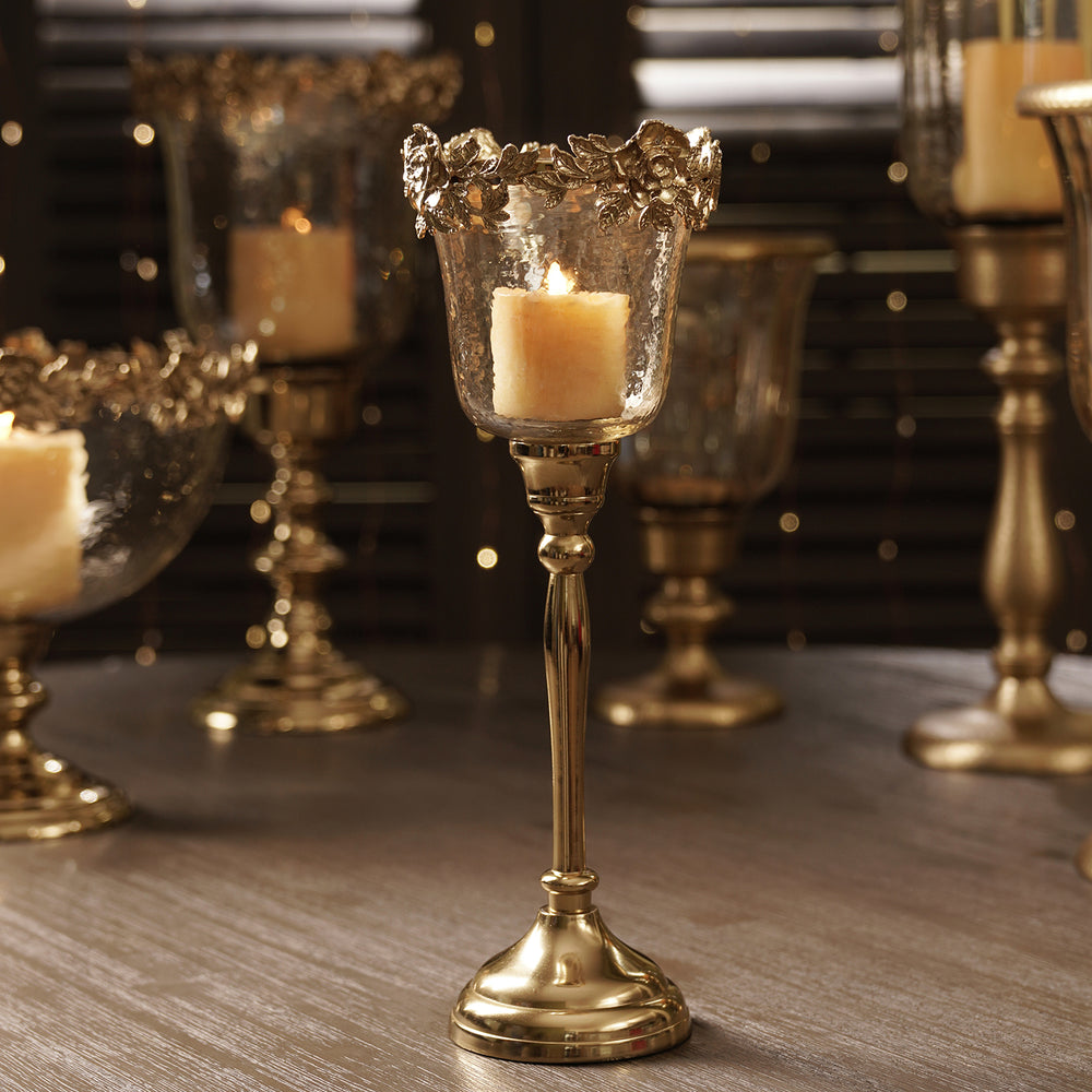 Amber & Gold Hammered Candle Holder with Stand - Large