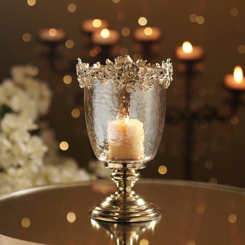 Amber & Gold Glass Hammered Candle Holder