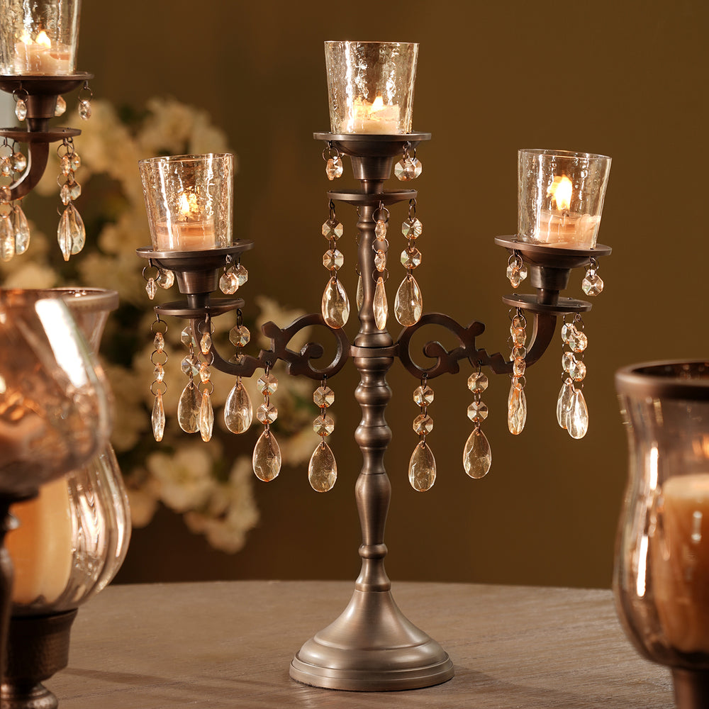 Brown Antique Finish 3 Arm Candelabrum