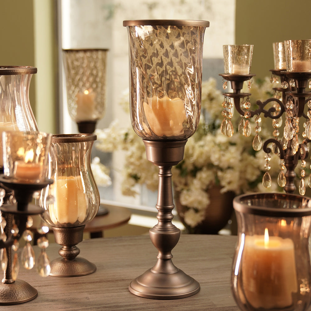 Brown Antique Textured Glass Candle Holder with Stand