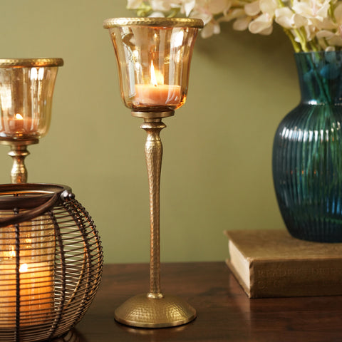 Amber & Gold Votive Candle Holder with Base - Large